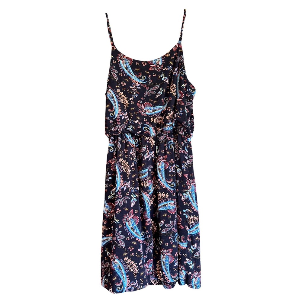 Navy Paisley Floral Spaghetti Strap Dress Large, Romantic Bohemian Travel Spring - Picture 2 of 12
